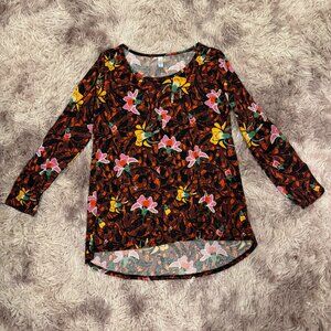 Lularoe Lynnae Long-Sleeve Top (Red with Floral)